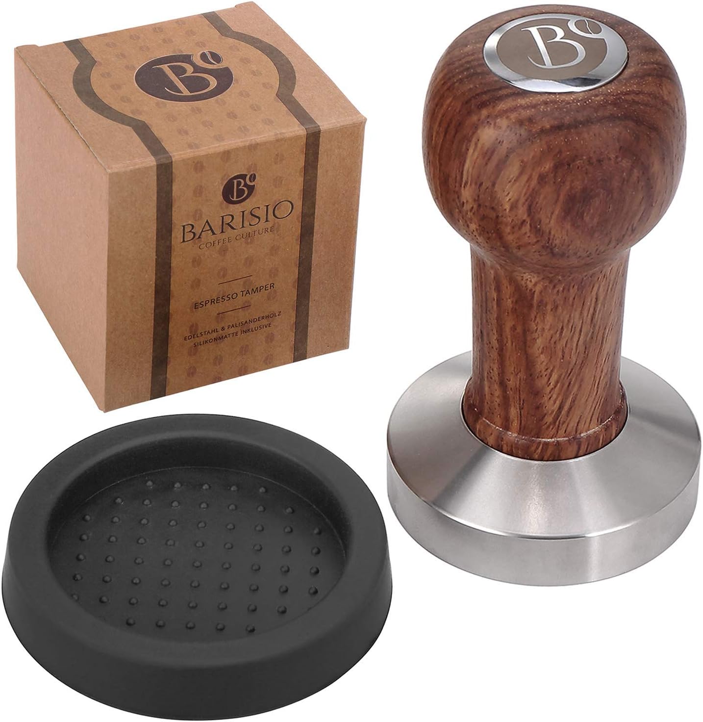 BARISIO Espresso Tamper 58mm aus Edelstahl mit ergonomischem Griff aus