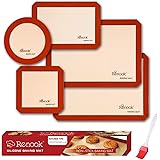 RENOOK Silicone Baking Mats Set of 5-2 Half Sheets Mats + 1 Quarter Sheet Liner + 1 Round & 1 Square Cake Pan Mat - 100% Non-
