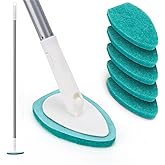 Shower Scrubber with Long Handle, 47'' Bathtub Scrub Brush, Bathroom Tub and Tile Cleaning Tool with 6 Refill Pads