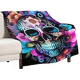 Sugar Skull Flower Throw Blankets Fleece Blanket Super Soft Plush Throw Blanket Cozy Fuzzy Bed Blankets Microfiber Flannel Blankets for Couch, Bed, Sofa-40