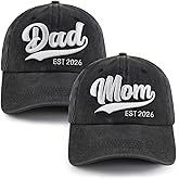 Gomthrpc 2PCS Mom and Dad EST 2025 2026 Hat, 3D Embroidered Adjustable New Parents Gifts Baseball Cap