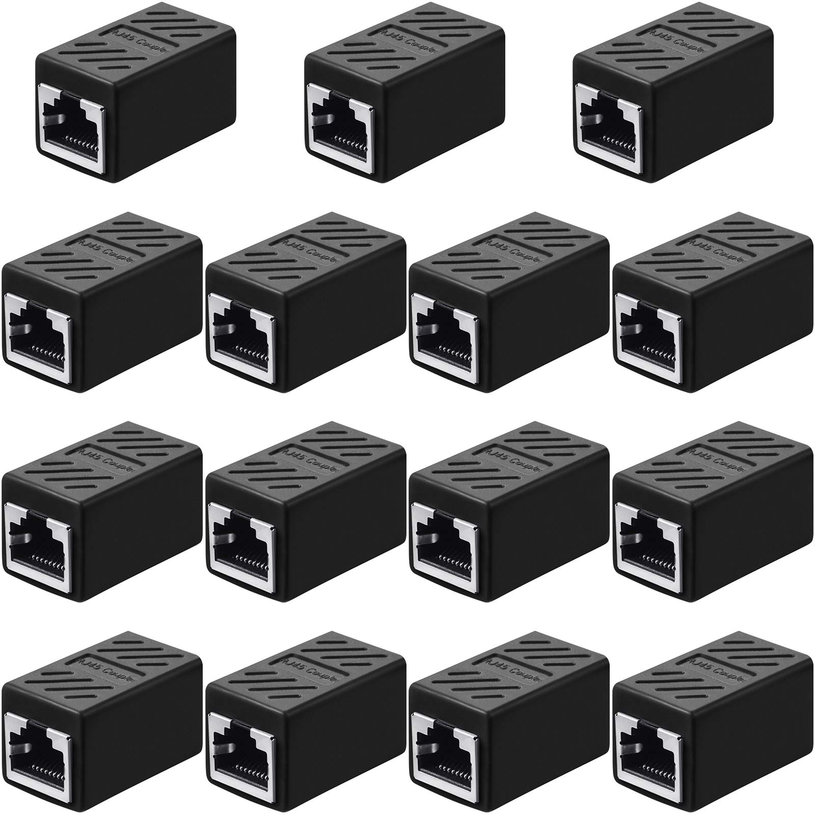 15 Pieces RJ45 Coupler, Ethernet Extension Adapter Network Connector for Cat7/Cat6/Cat5e/Cat5 Ethernet Network Cable Coupler Female to Female (Black)