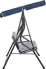 Beliani 3 Seater Outdoor Garden Swing with Canopy - Blue & White Cushions view 5