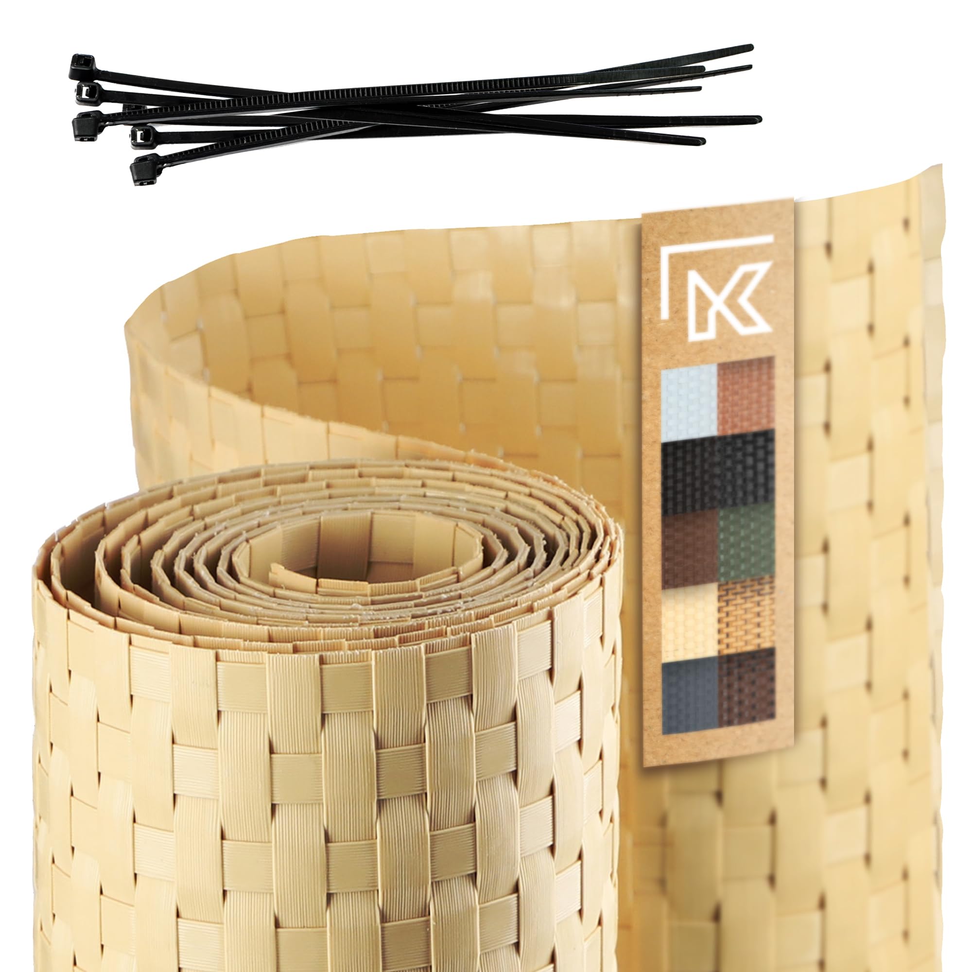 KADAX Fence Tape, Synthetic Rattan Tape in Several Colours, Weatherproof Privacy Screen Strips for Garden, Balcony, Terrace, Durable Fence Screen (19 x 255 cm, Beige)