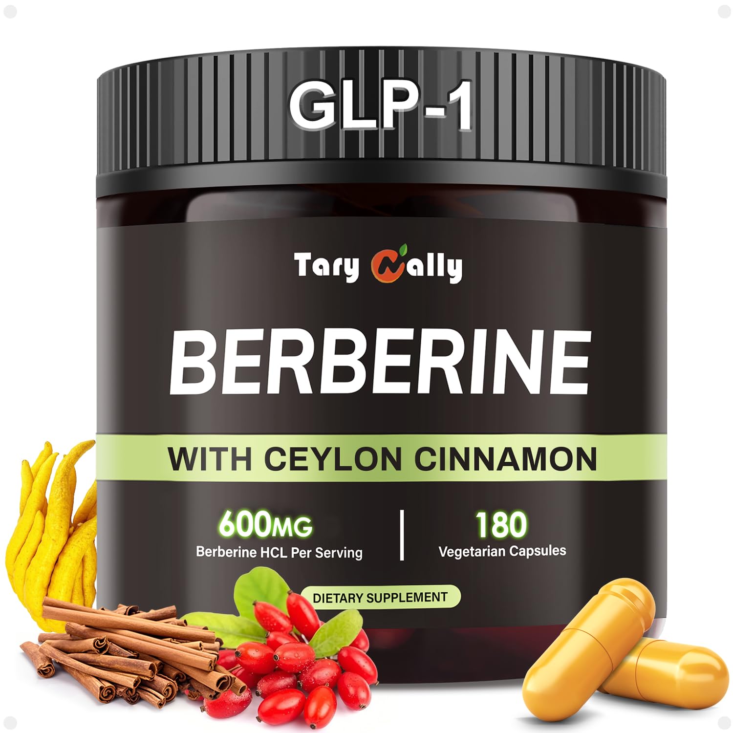 Tary Nally Liposomal Berberine 600mg with Bergamot & Ceylon Cinnamon – Advanced Metabolic Signaling Formula – High Absorption (6X) for Nutrient Utilization – 180 Capsules (90-Day Supply)