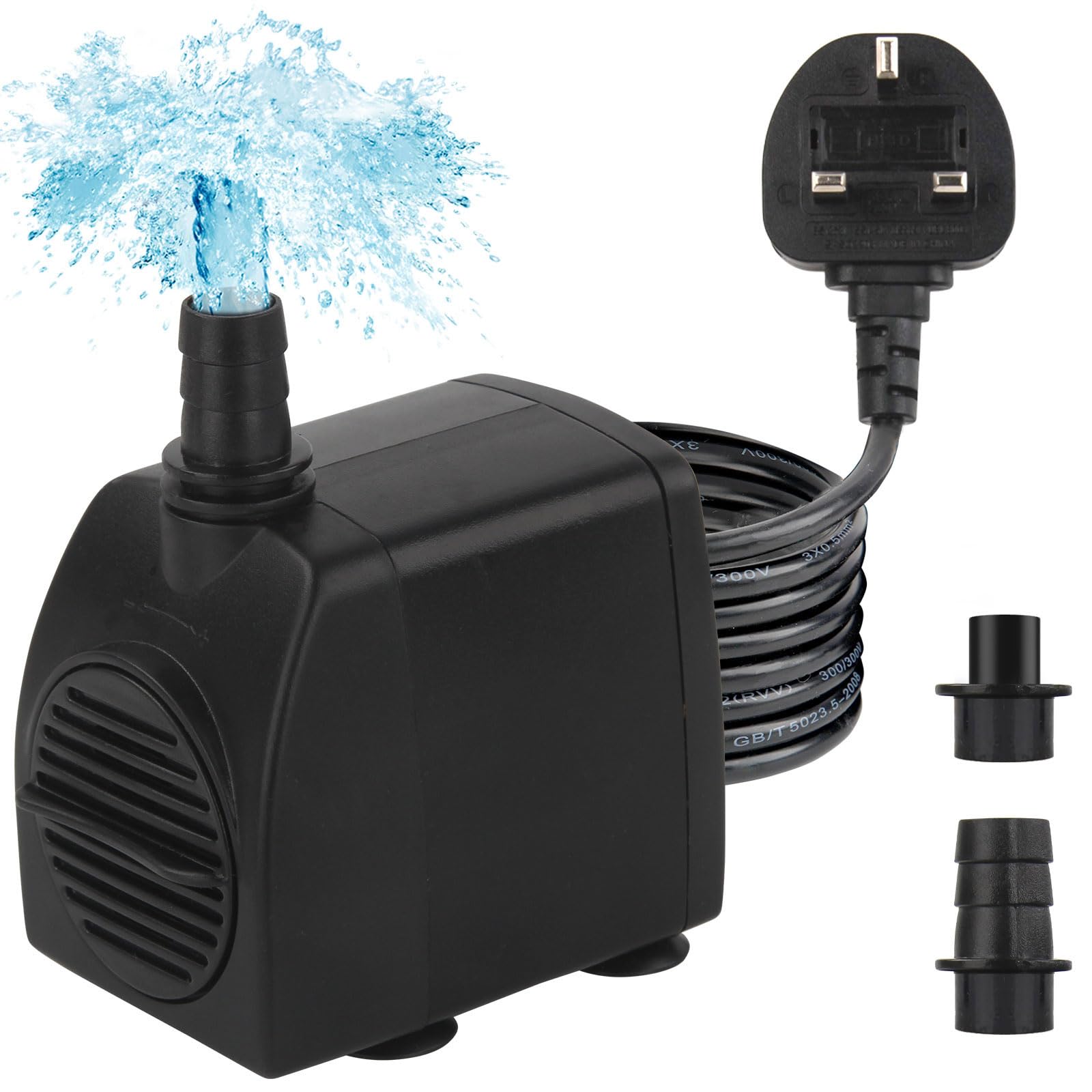 Discoball Submersible Water Pump 15W 210GPH 800L/H Ultra-Quiet Mini Fountain Water Pump with 2 Nozzles Replacement Pump for Pet Fountain Aquarium Fish Tank Pool Garden Features Statuary Hydroponics