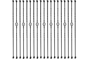 Sidasu 30 Pack Iron Balusters Stair Spindles Hollow Single Basket Black Iron Spindles Double Twist 1/2" Square Metal Balusters with Baluster Swivel Shoes 180 Degree Adjustable Direction