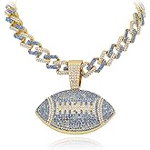 CAVIEA Two-Tone Ice Out Football Pendant Necklace – Chunky Bling Cuban Link Chain for Men & Women, Hip Hop Sports Statement Jewelry