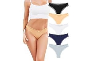VOENXE Women Seamless Lace Underwear Thongs,No Show Ladies Workout Panties,Invisible Comfortable Sport Undies,Tanga,5-Pack