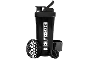KICHLY Shaker Bottle 1 Pack - 24 Ounce Plastic Protein Shaker Bottle for Pre & Post workout with Twist & Lock Protein Box Storage (Black)