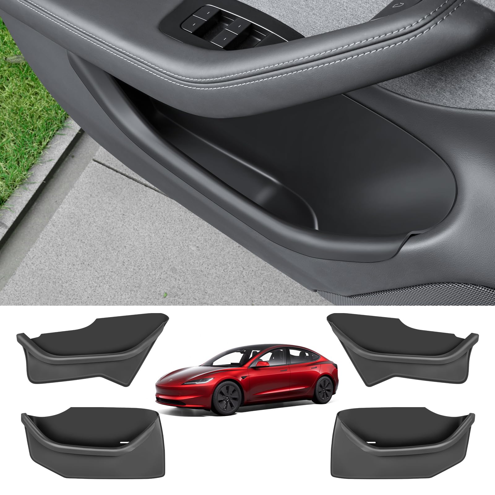 Photo 1 of ** 1 of the pieces has the velcro missing **
GRAY, NOT BLACK KUNIST 4PCS Door Side Protector for Tesla Model 3 2025 Accessories Upgraded Soft Silicone Door Organizer Door Slot Pockets Storage Box for Tesla Model 3 Highland 2024-2025, Black