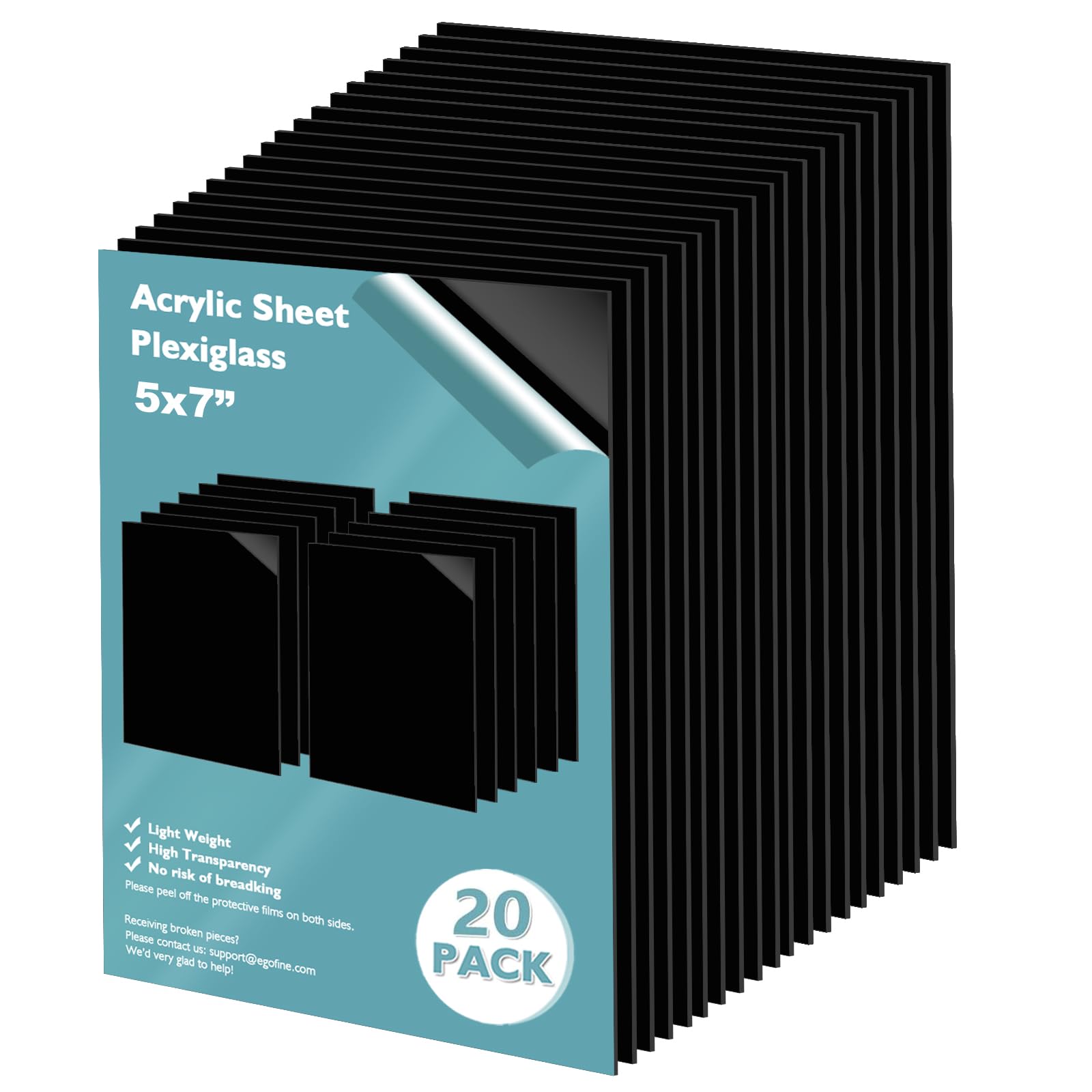 Egofine 5" x 7" Black Plexiglass Sheets 20 Pack