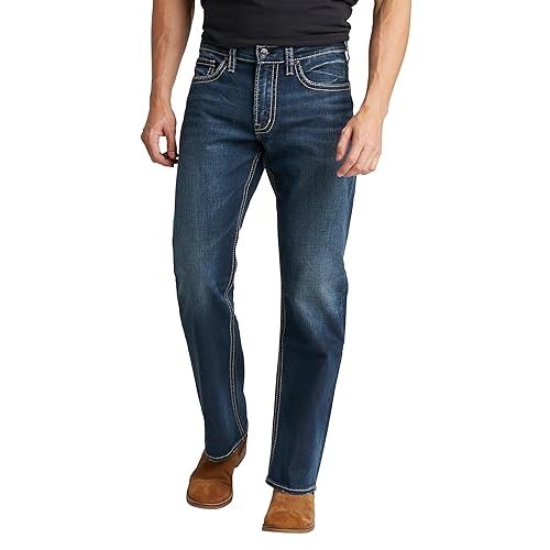 Silver Jeans Co. Men's Zac Relaxed Fit Straight Leg Jeans, Dark Indigo Wash, 29W x 34L