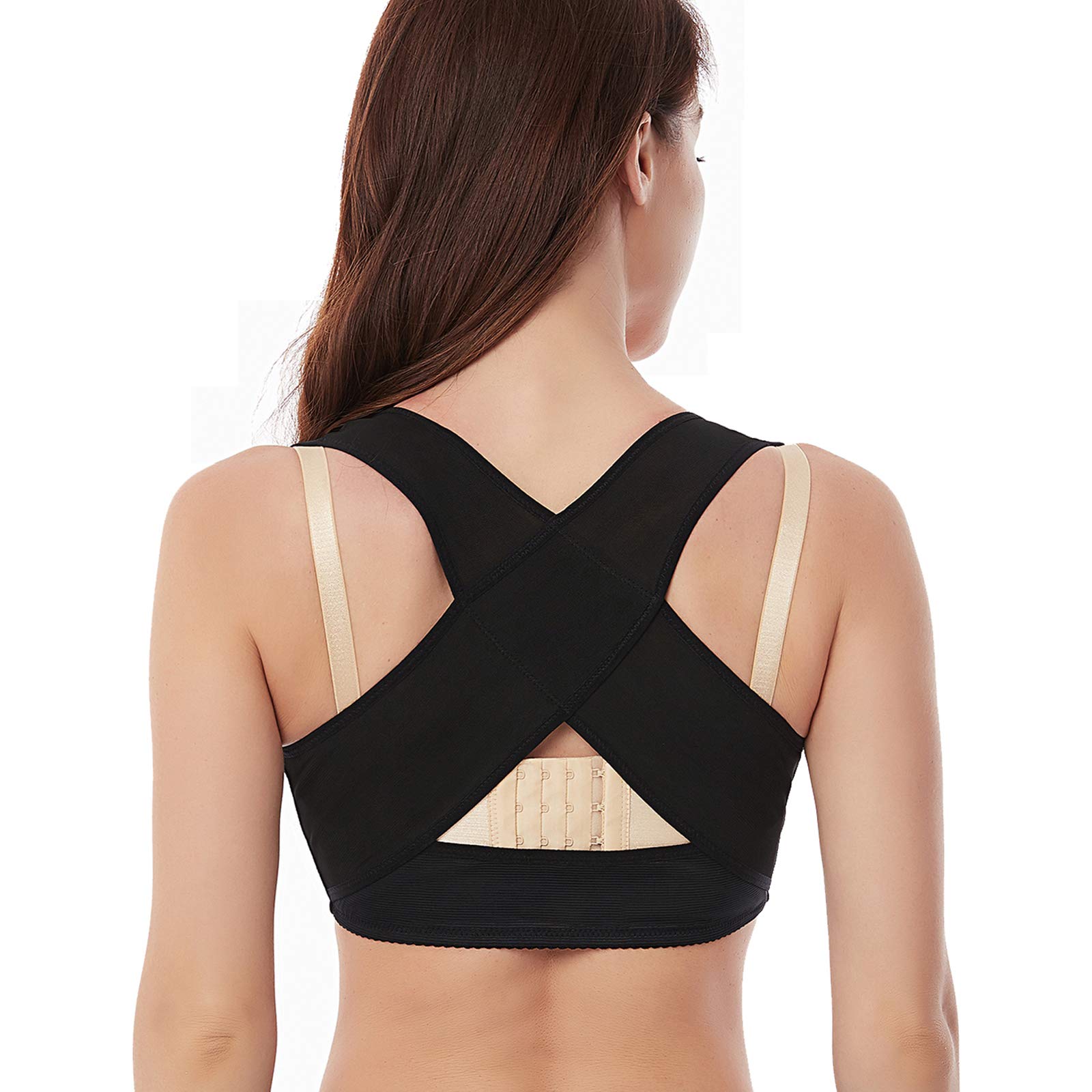 Photo 1 of Women Posture Corrector Back Brace Support Bra Strap Shaper Vest Sleeveless Shapewear Tops(#11 X-strap Black Top-add1, Large)