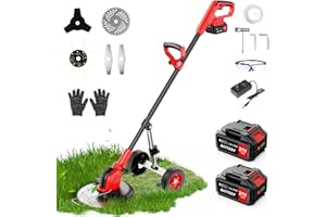 12-Inch Electric Weed Wacker, reffmov 21V Battery Powered Weed Eater, Cordless Lawn Mower with 3 Types Blades & Detachable Wh