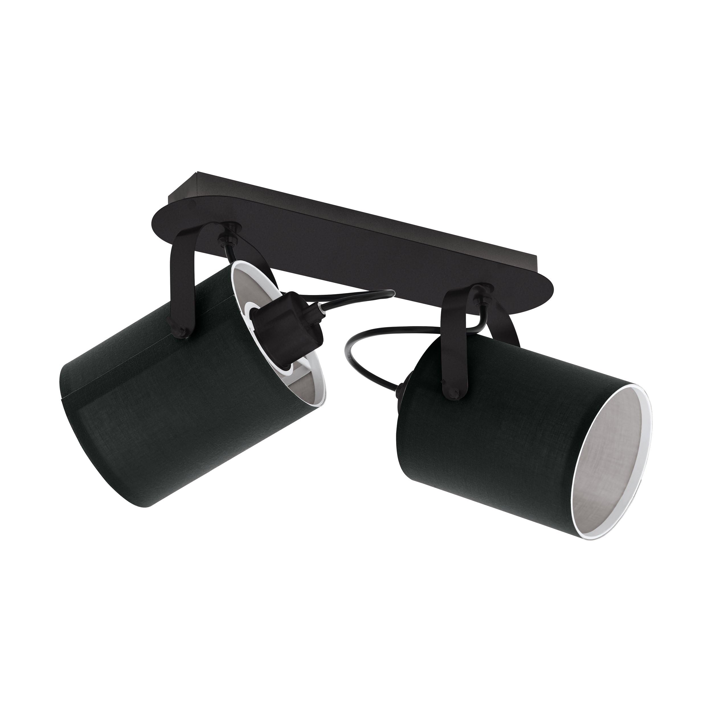 Eglo Ceiling Lamp Villabate, 2-Light Ceiling Fixture, Classic Design, Ceiling Spotlight Made of Steel and Textile, Living Room Lamp in Black and White, Kitchen Lighting, Spots with E27 Socket