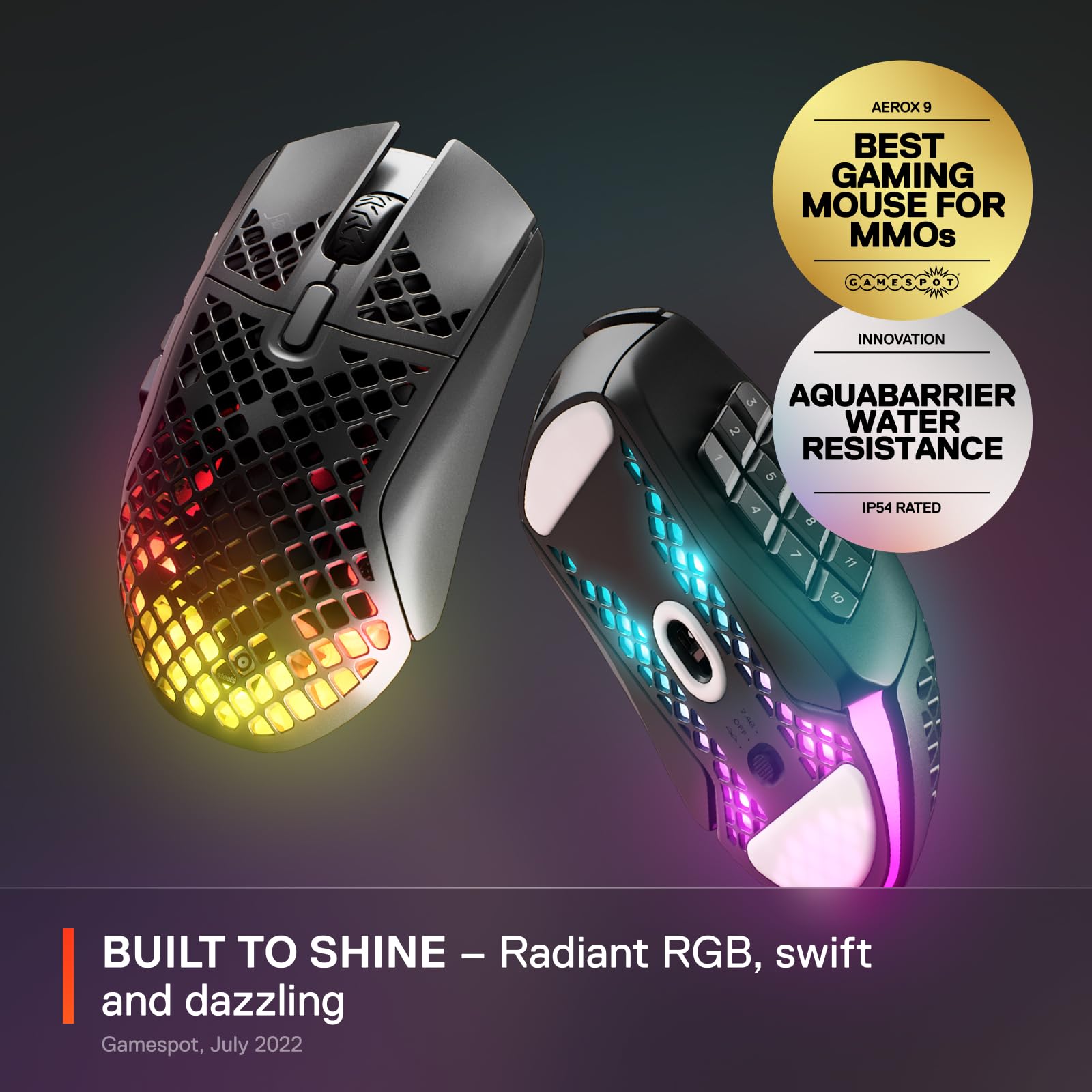 SteelSeries Aerox 9 Wireless - Holey RGB Gaming Mouse - Ultra-lightweight Water Resistant Design - 18 Buttons – Bluetooth/2.4 GHz - 18K DPI TrueMove Air Optical Sensor