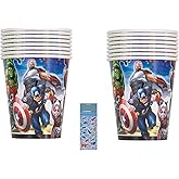 Unique Avengers Birthday Party Supplies Bundle includes 16 Party Paper Cups and 1 Dinosaur Sticker Sheet