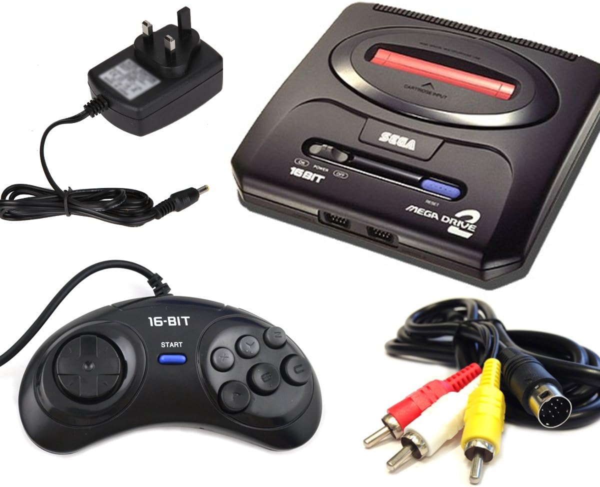 3rd Party Replacement Sega Mega Drive II (2) Accessory Bundle, Power/ AV Cable & Controller