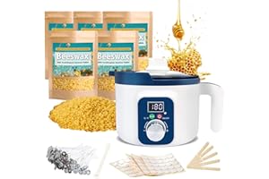 KQU Beeswax Candle Making Kit for Adult, 5lb Beeswax for Candle Making, Beeswax Melting Pot Kit Including LED Display Wax Melter,Beeswax,Cotton Wick,Wick Stickers