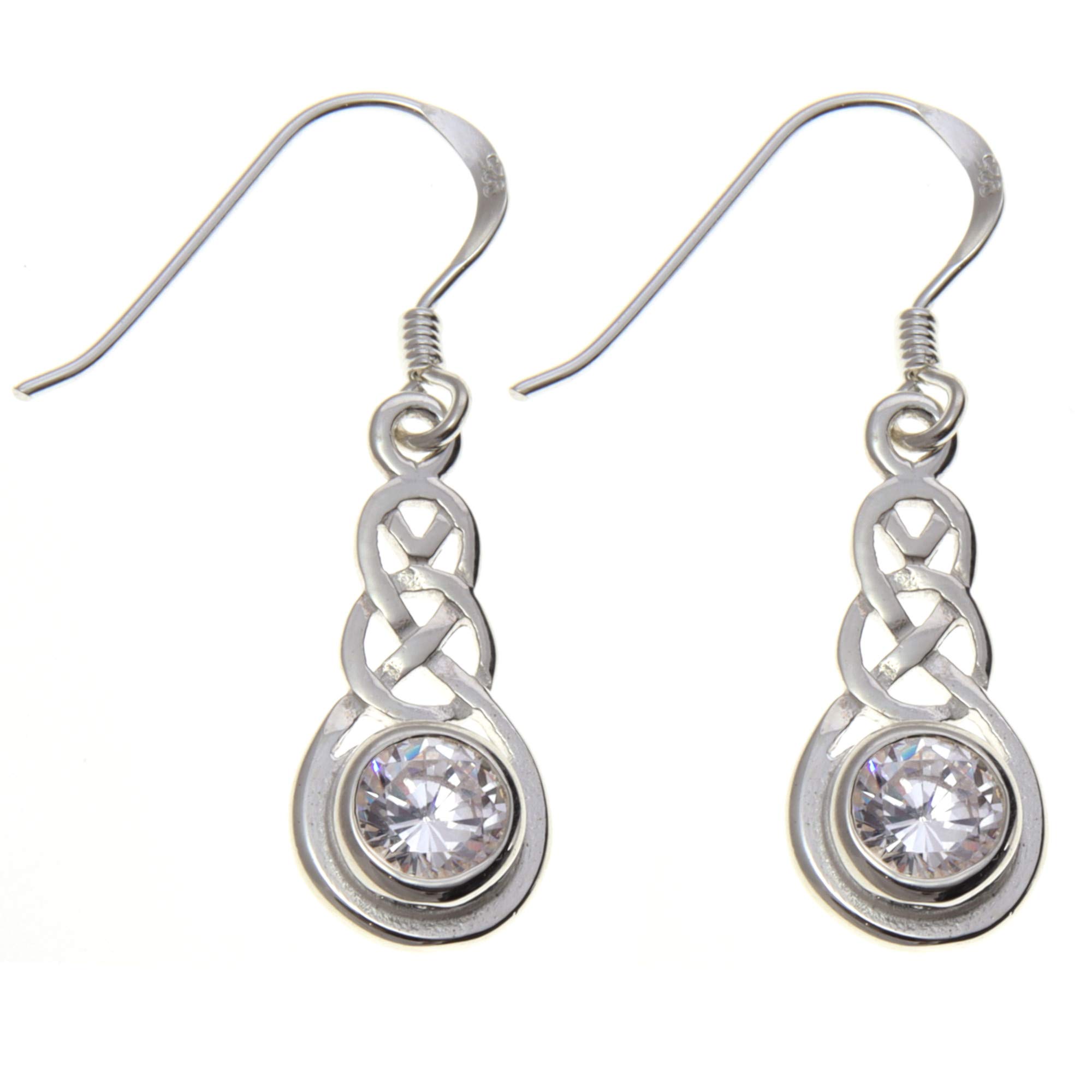 Alexander Castle 925 Sterling Silver & CZ Celtic Earrings for Women - Hypoallergenic Drop Earrings with Jewellery Gift Box