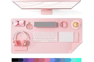 Crenovo Upgrade Anti-Slip Grain Desk Mat On Top of Desk, Desk Pad, Mouse Pad, PU Leather Desk Mat, Non-Slip Desk Pad for Keyboard and Mouse Leather Writing Mat for Office and Home(Pink, 31.5" x 15.7")