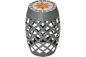 Outsunny Ceramic Garden Stool Side Table, 12" Drum Indoor Decorative Outdoor Stool, Multifunctional Mosaic Footstool Plant St