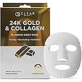 Clear Beauty 24K Gold & Collagen Face Mask – Firming & Moisturizing Sheet Masks For Radiant Glow & Smooth Texture – Dermatologist Tested, Anti-Aging, Korean Skin Care – Vegan Clean Beauty – 5 Count