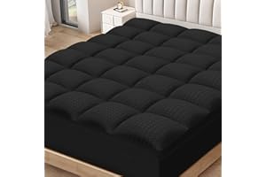 MASVIS Queen Mattress Topper for Back Pain Extra Thick Mattress Pad Cover with 8-21 Inch Deep Pocket Pillow Top Mattress Topper Overfilled with Down Alternative, Black