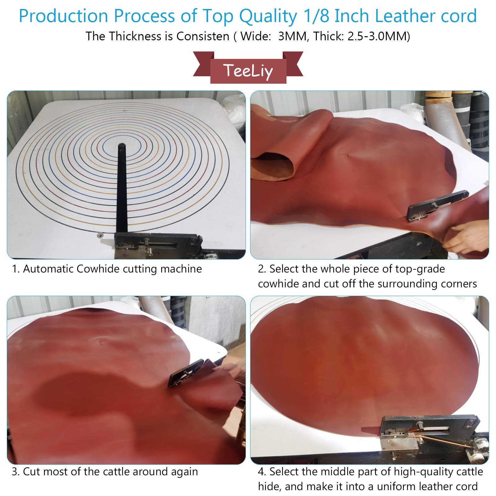 TeeLiy 3mm Flat Genuine Leather Strip Cord Lace Full Grain Cowhide Leather Cord Lacing Braiding String (Dark Brown Alum_5Yards)