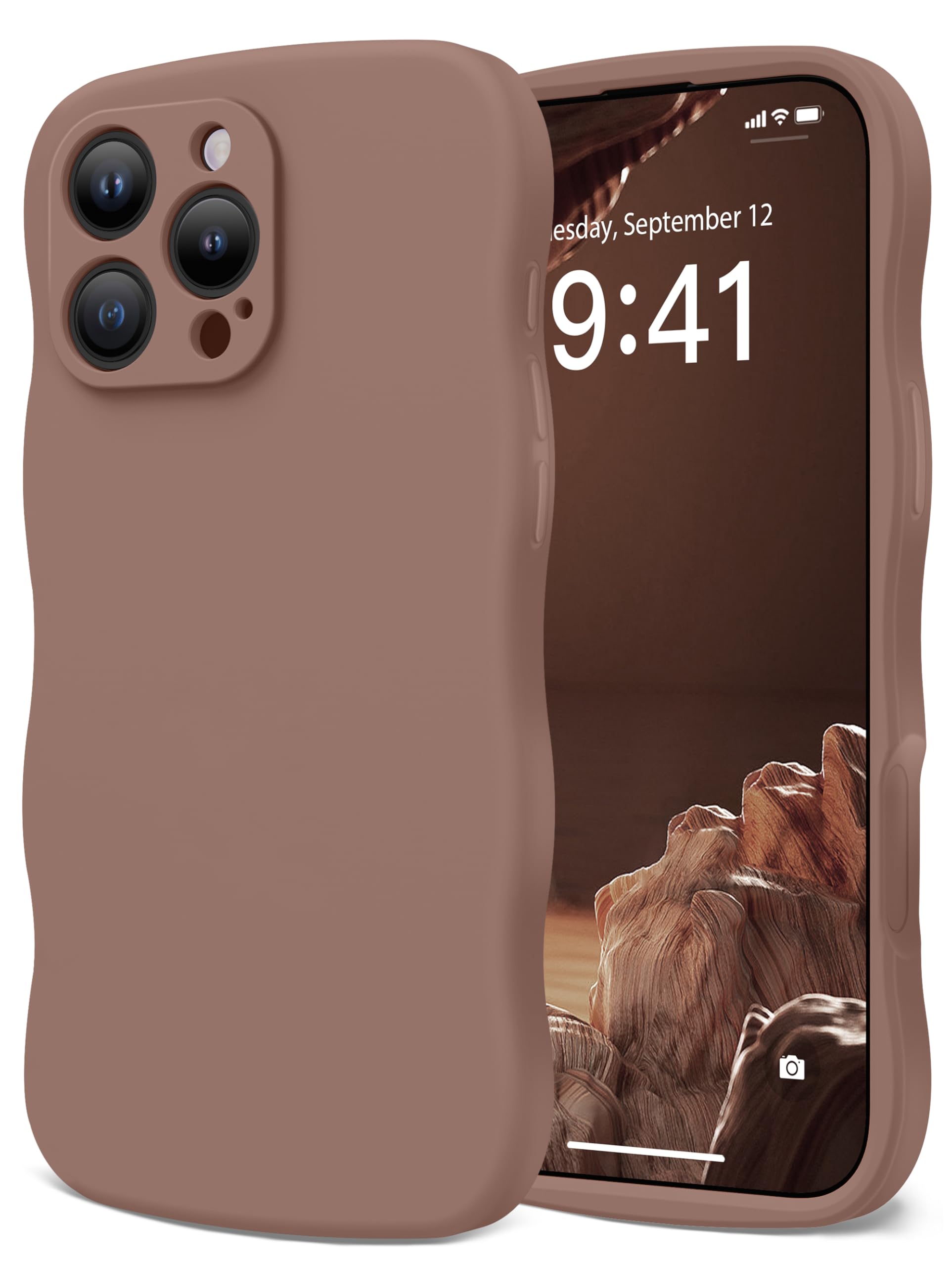 SuydanBox Magnetic for iPhone 16 Pro Max Case, [Full Camera Protection][Compatible with MagSafe] Cute Wave Frame Silicone Shockproof Protective Phone Case for iPhone 16 Pro Max 6.9", Brown