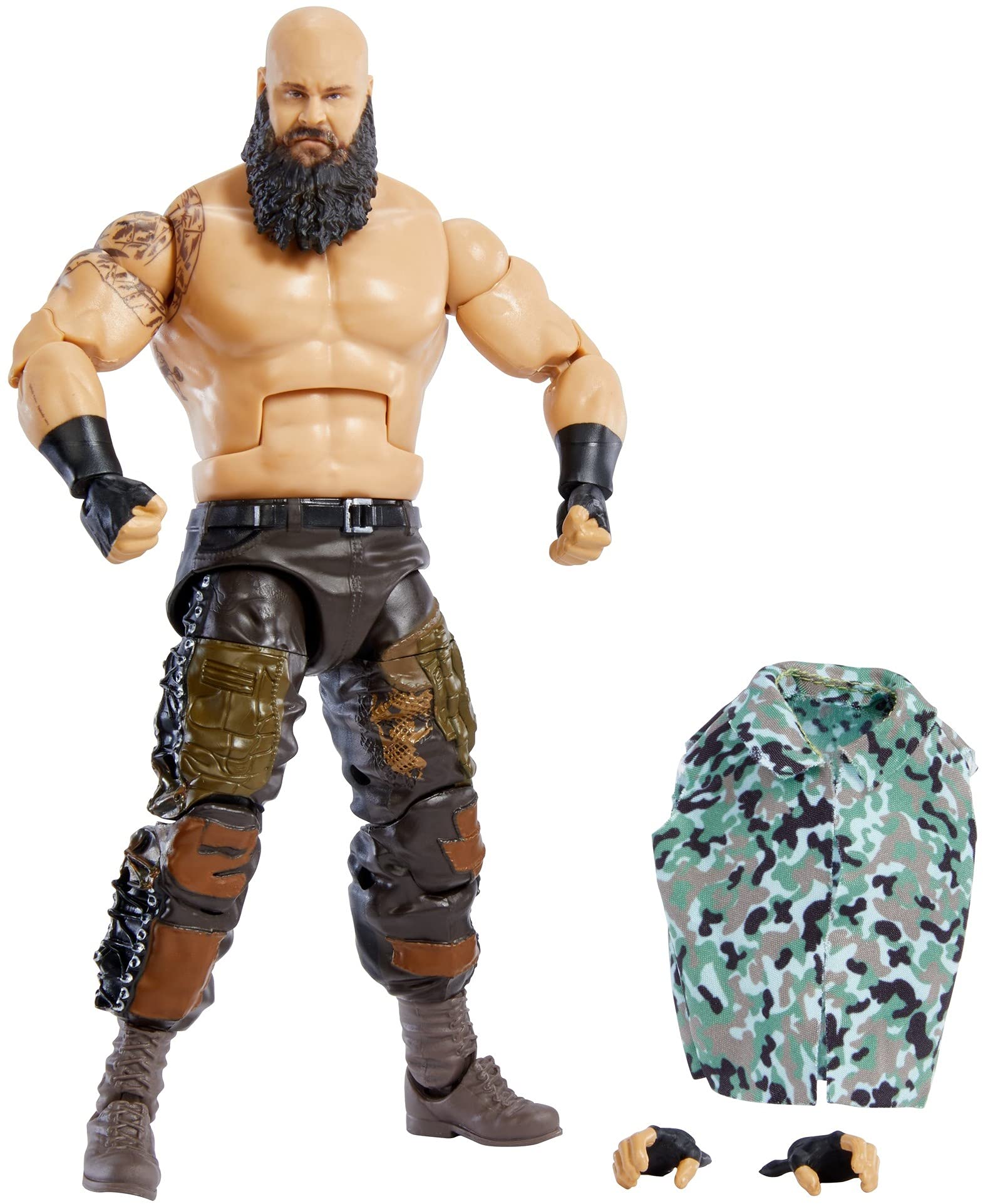 WWE GVB70 Braun Strowman Elite Collection Action Figure, 6 Inch/15.24 cm Tall Figure Features Deluxe Articulation, True FX detailing, Swappable Hands, and Iconic Accessories, Multicolor