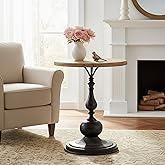 YUIlili Round End Table Living Room, Vintage Side Table, Farmhouse Pedestal Table for Bedroom, Retro Wood Accent Tables for H