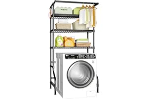 Ulif U11 Over Washer and Dryer Shelves, 3 Tiers Laundry Room Storage and Organizer Standing Shelf, Metal Freestanding Clothes Drying Rack, 33.9" W x 19.7" D x 77.6" H, Black