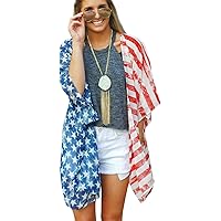 トップス lad musician 18 KIMONO CARDIGAN 44 Askwind 4th of July Women's American Flag Print Kimono Cover