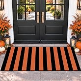 APUDWN Orange Black Striped Door Mat 51.2 x 23.6 in, Halloween Porch Rug | Layering Doormat, Crystal Velvet Low-Pile Surface with Non-Slip Backing, Machine Washable for Fall Porch Decor