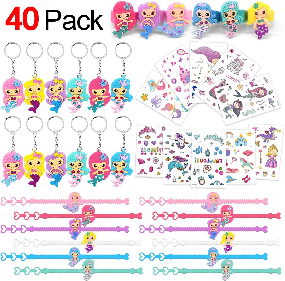 WEARXI 40pcs Party Bags Filler for Kids – Mermaid Party Bags, Party Supplies for Girls Party Bag Fillers Mermaid Birthday Party Supplies Set Novelty Toys for Kids