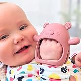 Infatot Chipmunk Teether Mitten Silicone Soothing Glove 0-6 Months Plum view 2
