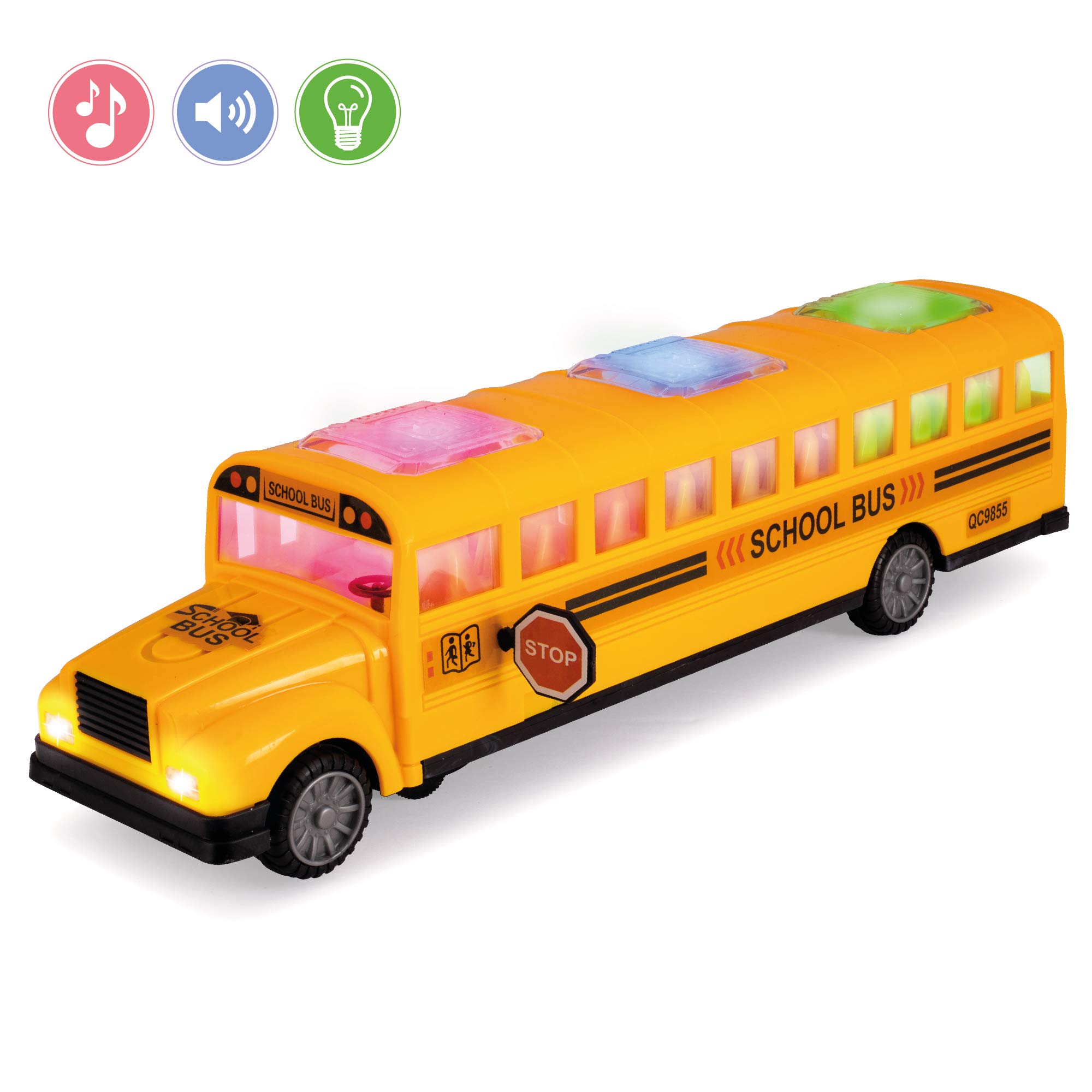 Electric Yellow School Bus Toy Battery Operated Bump & Go LongNose