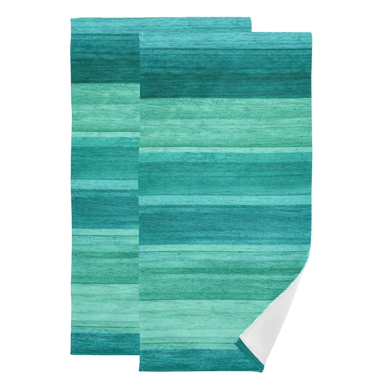 Vdsrup Teal Turquoise Hand Towels Green Wood Texture Towel Set of 2 Small Bath Towels Soft Guest Face Towel Bathroom Decorations Thin Kitchen Tea Dish Towels 14x28 in