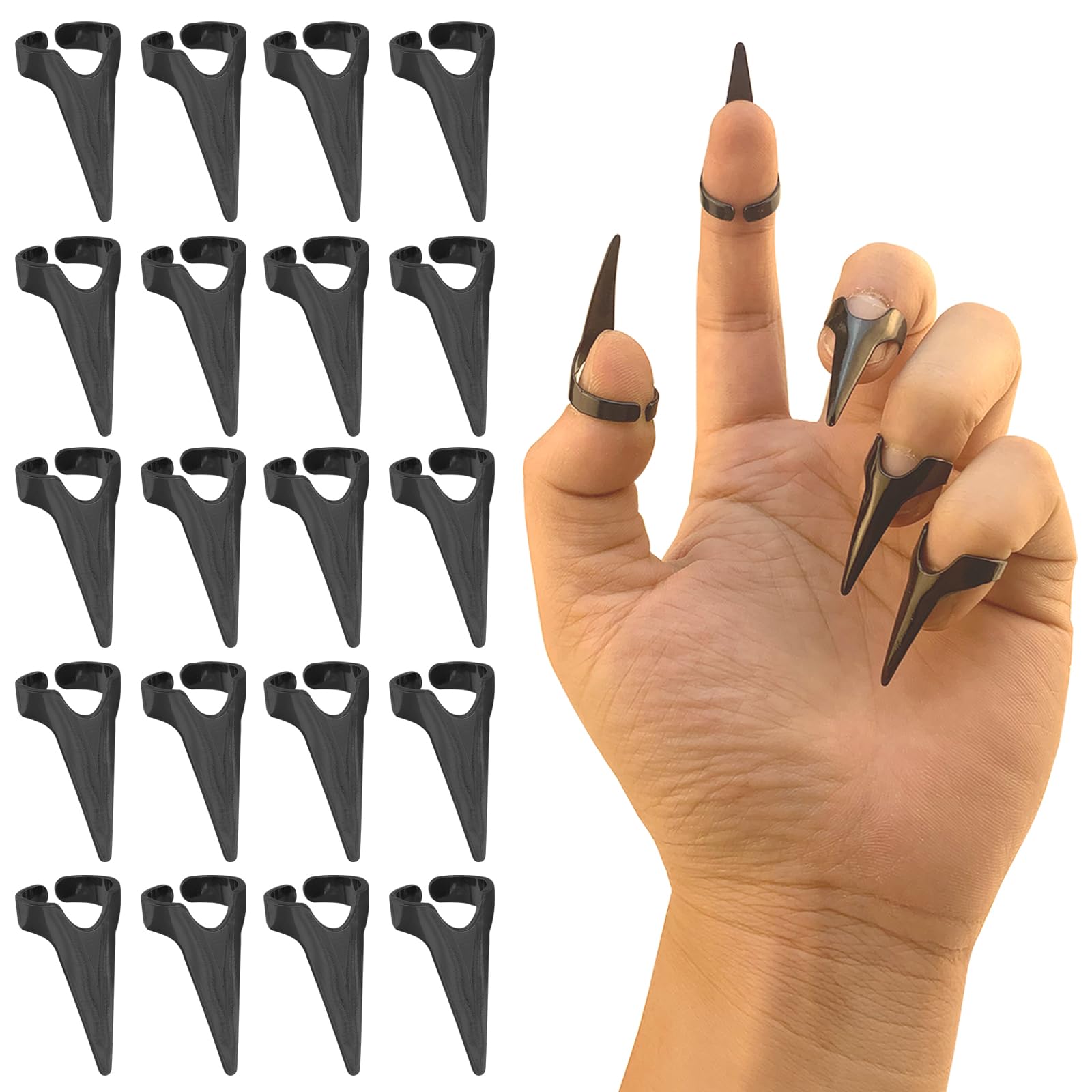 Photo 1 of 20Pcs Finger Claws Cosplay Claws Rings Adjustable Open Claw Rings Full Finger Set Metal Nail Punk Rock Fingertip Braiding Hair Parting Tool for Holiday Party Decoration Unisex Adult Kids?Black?