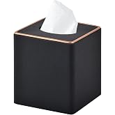 RHCSZ Linen Square Tissue Box Cover,Cube Tissue Box Holder－Excellent Rosegold Leather Decoration,Table Napkin Case Dispenser,Facial Tissues Organizer with Magnetic Bottom for Home Office Car(Black)