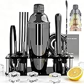14-Piece Cocktail Shaker Set with Stand, Bartender Kit, 25oz Shakers, Bar Set Cocktail Shaker Set, Jigger for Bartending Kit, Drink Mixer Set, Cocktail Set Recipes Booklet Home, Bar, Party (Black)