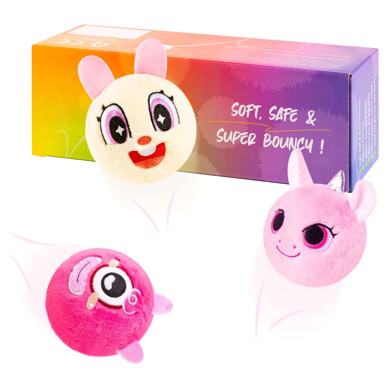 U&C Planet Bouncy Plush Balls Soft Ball for Toddlers 1-3 Rabbit Ball Toys Sensory Balls,Super Bouncingup to 10FT, Gift for Toddlers Boys Girls