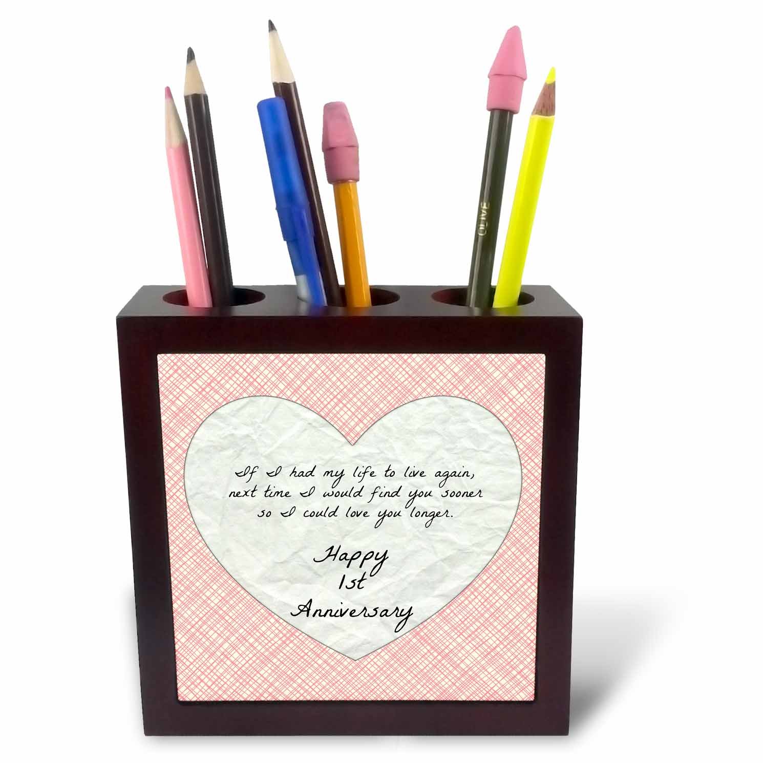 3dRose 1st Anniversary Love You with Faux Paper-Like Background and Design-Tile Pen Holder, 5-Inch (Ph_221891_1), 5 Inches