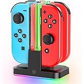 Switch Controller Charger for 4 Joycons with 9 RGB Light Modes, Joy con Charger Stand with LED Indicators, Switch Charging Do