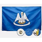 Double Sided Louisiana State Flag 3x5 Outdoor The Longest Lasting LA Flags Heavy Duty 210D Nylon, Embroidered, Stronger Brass Grommets,4 Stitched Hemming, Perfect for Outside
