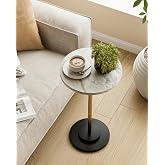 AEPOALUA Round Side Table, Small Drink Table for Small Spaces, White Marble | 23.6" Modern Accent Cocktail Table, Martini Table, End Table with Metal Leg for Living Room, Bedroom, Corners, and Office