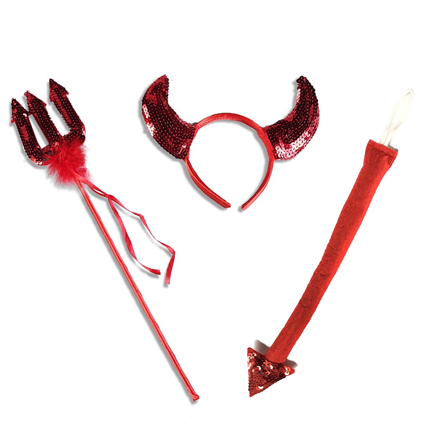 DREAMOWL Halloween Party Costume Kit Hot Red Devil Horn Headband Fork Tail (Edition1)