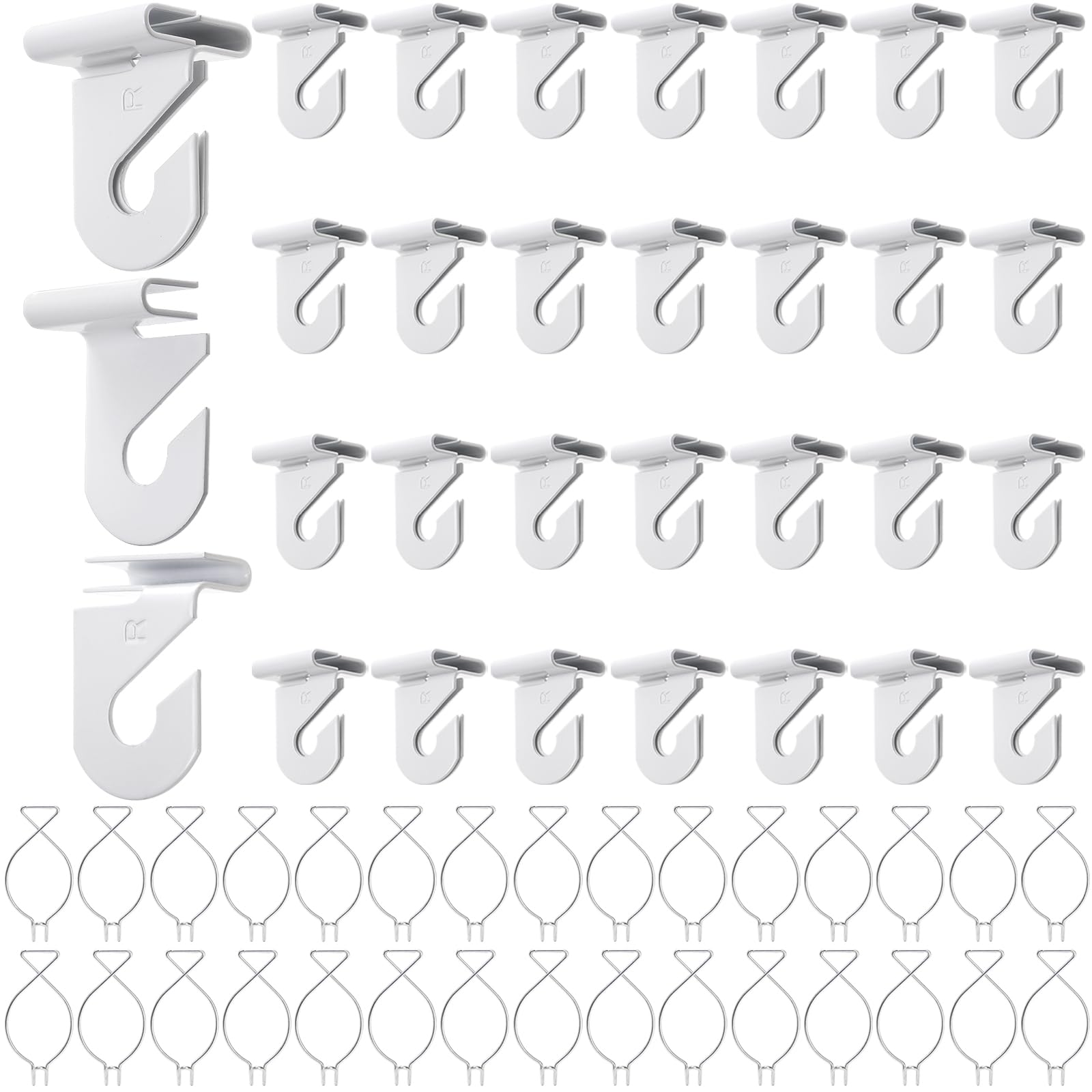 Suwimut 60 Pack Drop Ceiling Hooks for Hanging, White Heavy Duty Ceiling Tile Clips Metal Suspended T-Bar Hangers for Home, Office, Classroom, Wedding, Hanging Plants & Decorations